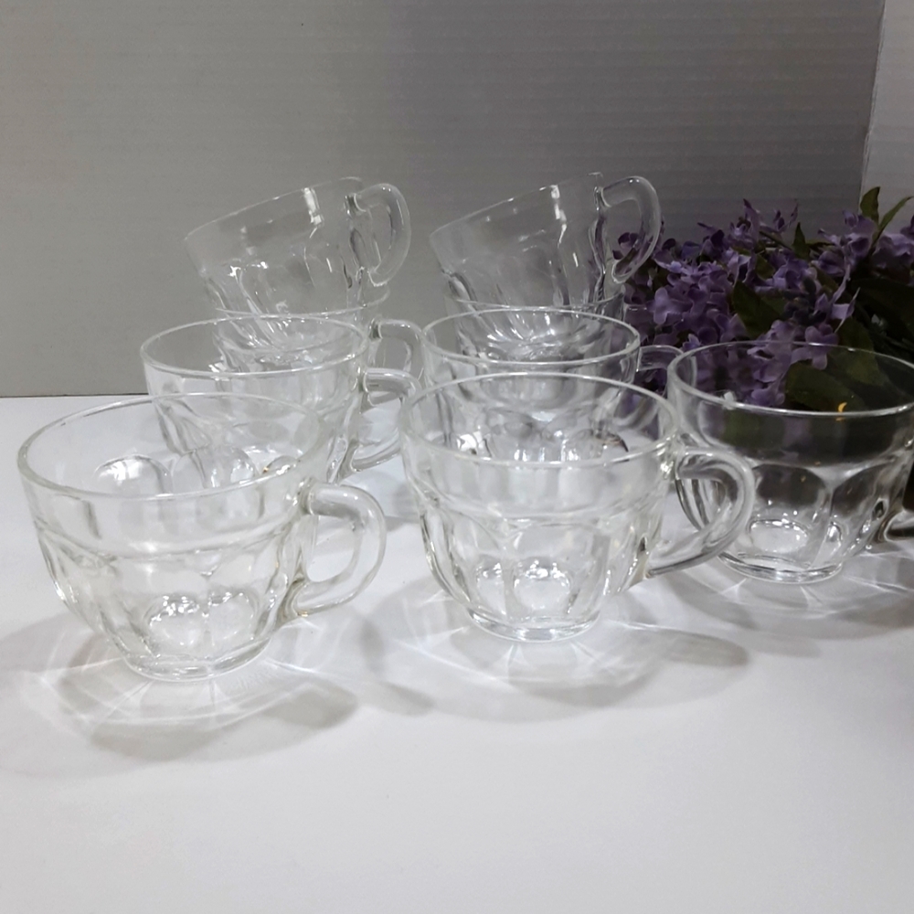 9 Vintage Punch Cups Federal Glass Colonial Clear Panels Depression Glass